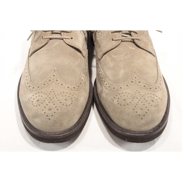 Tod's Men's Grigio Beige Suede Wingtip Derby Lace-up Shoes Size 9M Preppy Italy - Picture 3 of 12